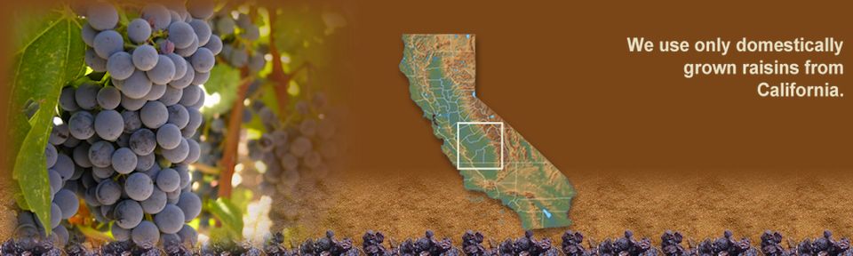 We use only domestically grown raisins from California.